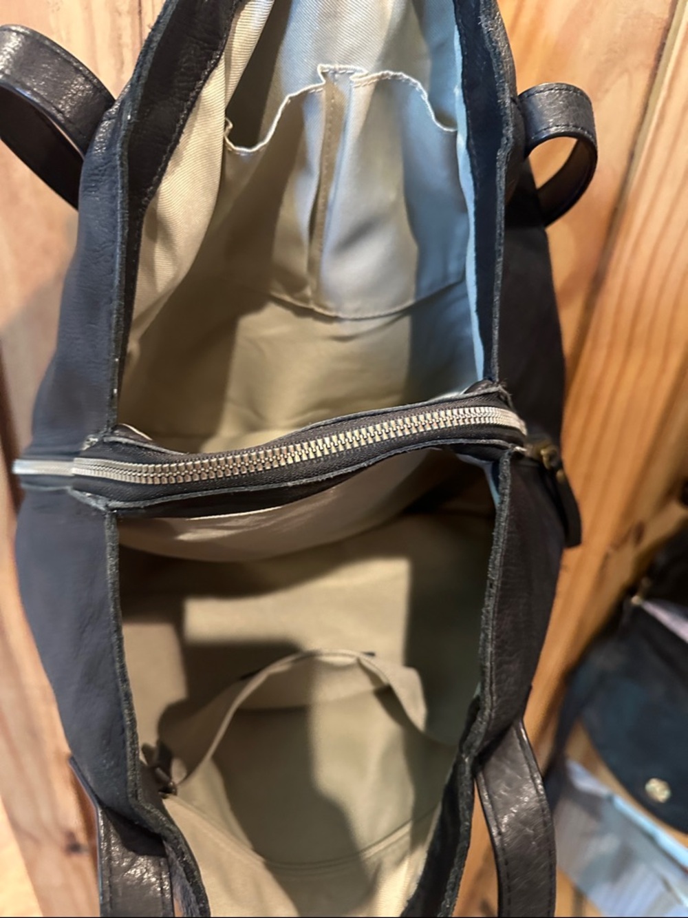 Black Leather Tote with Dual Shoulder Straps - Picture 4 of 4